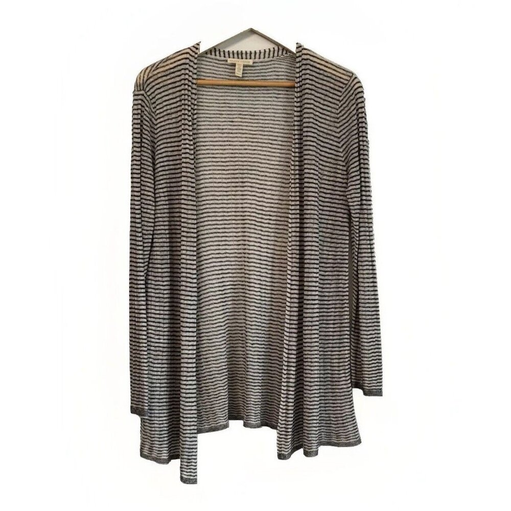 Eileen Fisher Organic Linen Blend Beige Stripe Cardigan Women’s XS Sustainable